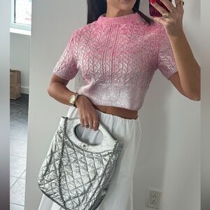 Zara Pink and Silver Cable Knit Sweater